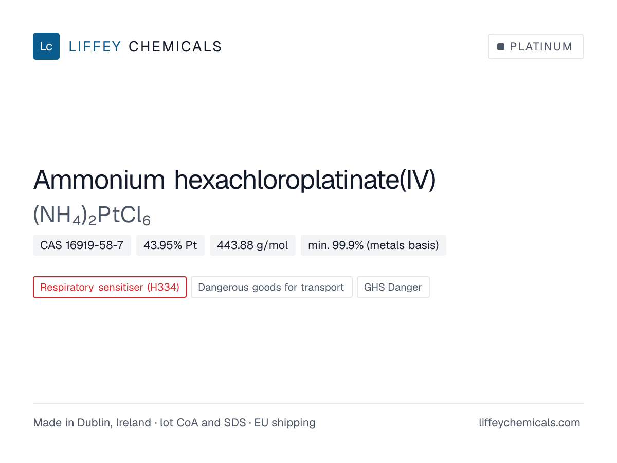 Ammonium hexachloroplatinate(IV) ((NH4)2PtCl6), CAS 16919-58-7 — product card