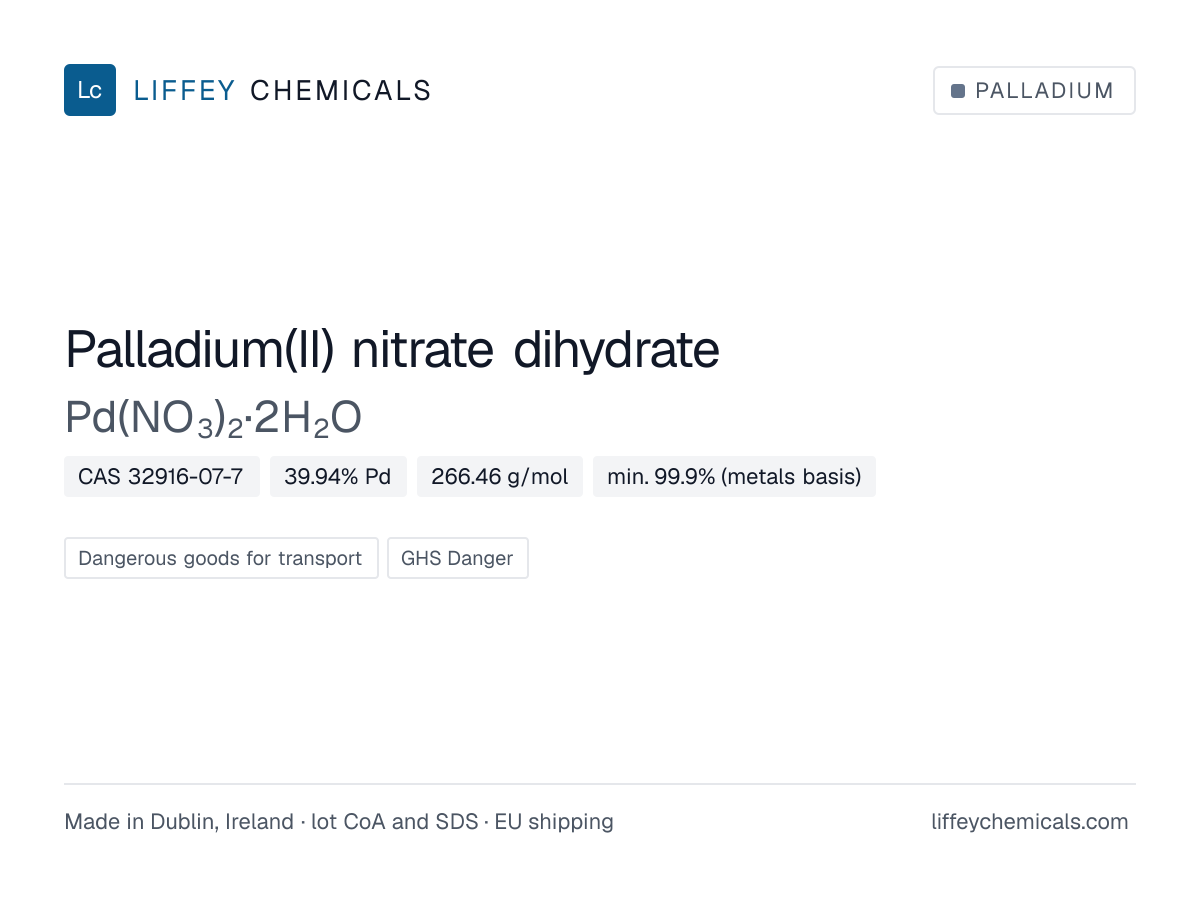 Palladium(II) nitrate dihydrate (Pd(NO3)2·2H2O), CAS 32916-07-7 — product card