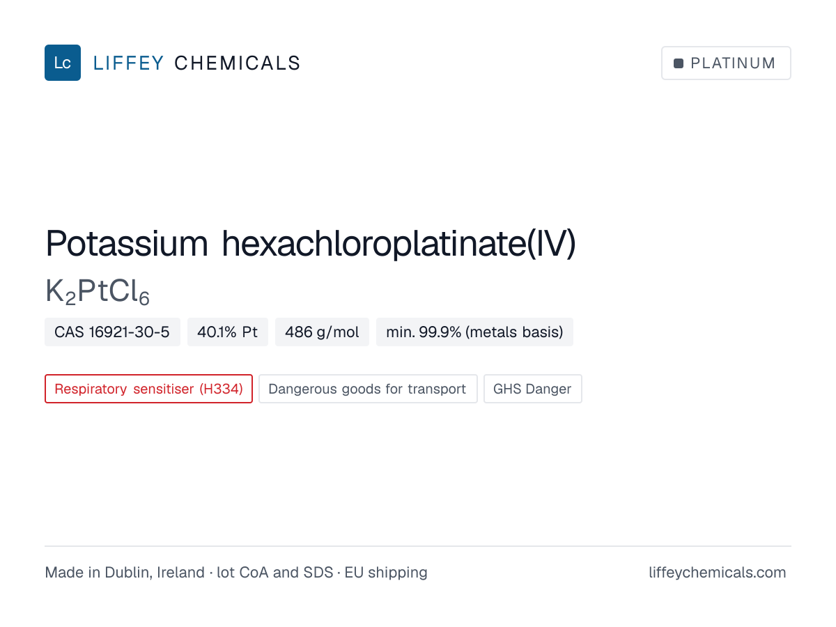 Potassium hexachloroplatinate(IV) (K2PtCl6), CAS 16921-30-5 — product card