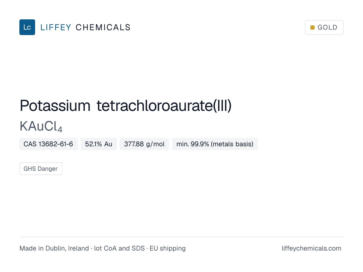Potassium tetrachloroaurate(III) (KAuCl4), CAS 13682-61-6 — product card