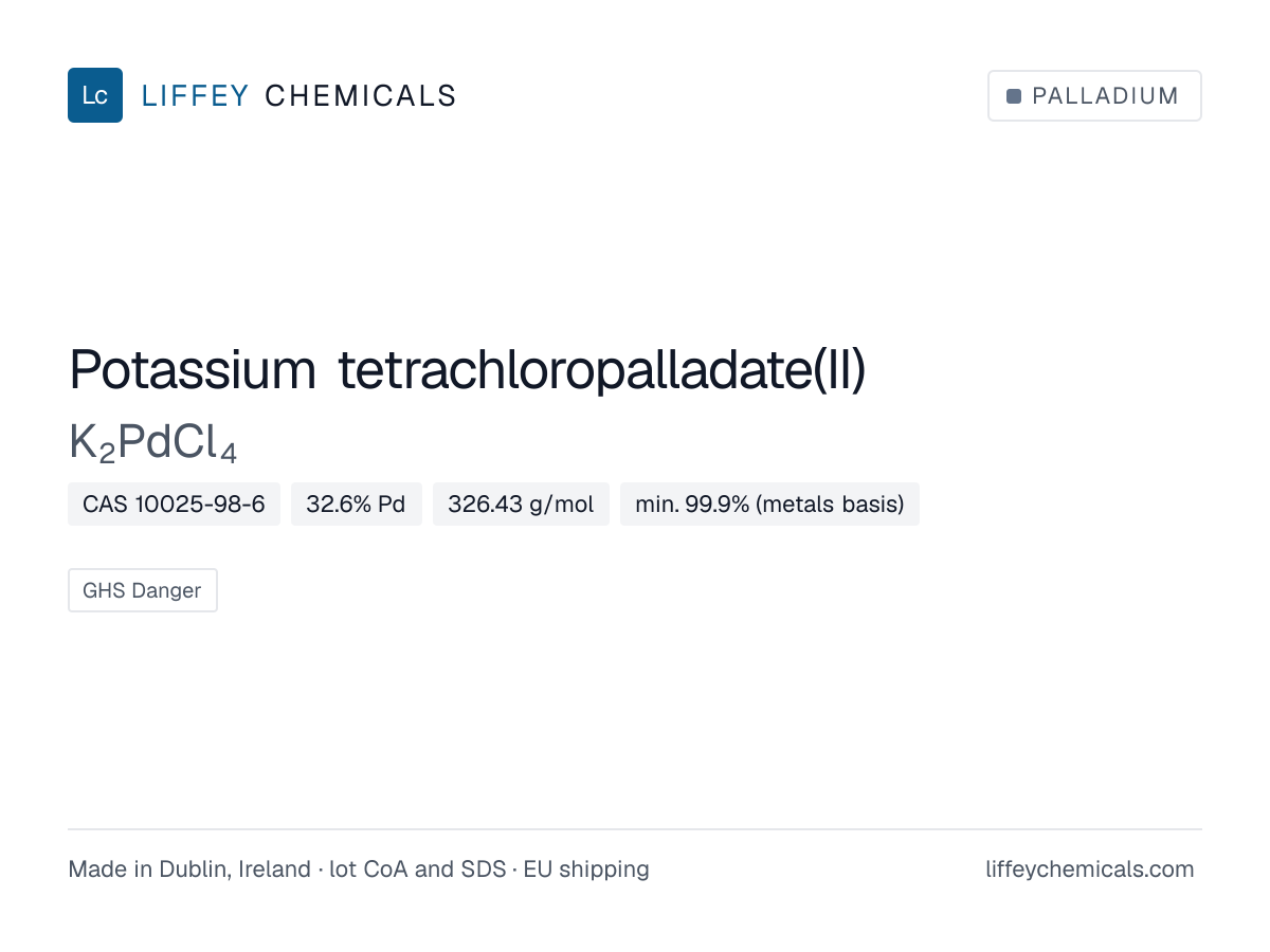 Potassium tetrachloropalladate(II) (K2PdCl4), CAS 10025-98-6 — product card