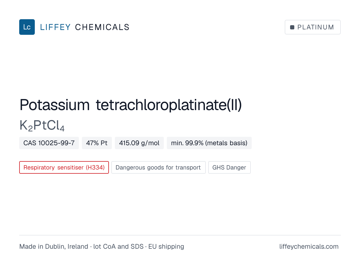 Potassium tetrachloroplatinate(II) (K2PtCl4), CAS 10025-99-7 — product card