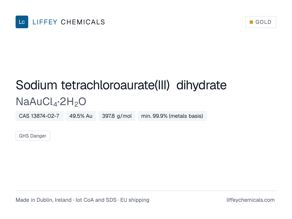 Sodium tetrachloroaurate(III) dihydrate (NaAuCl4·2H2O), CAS 13874-02-7 — product card