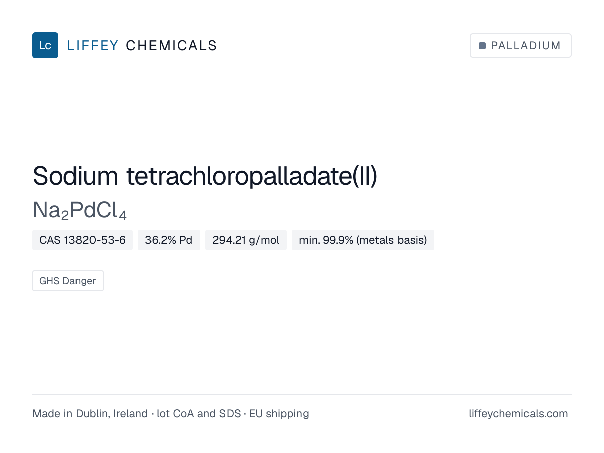 Sodium tetrachloropalladate(II) (Na2PdCl4), CAS 13820-53-6 — product card